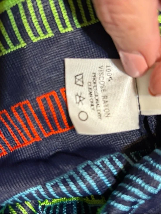 St. John Black Knit Top with Red, Lime and Aqua Stripes - Picture 8 of 8